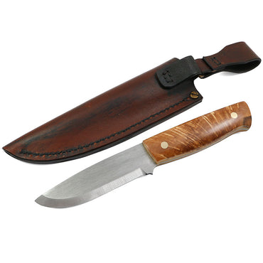 Bladepoint Oskoreia Knife / Stabilized Curly Birch X-Cut