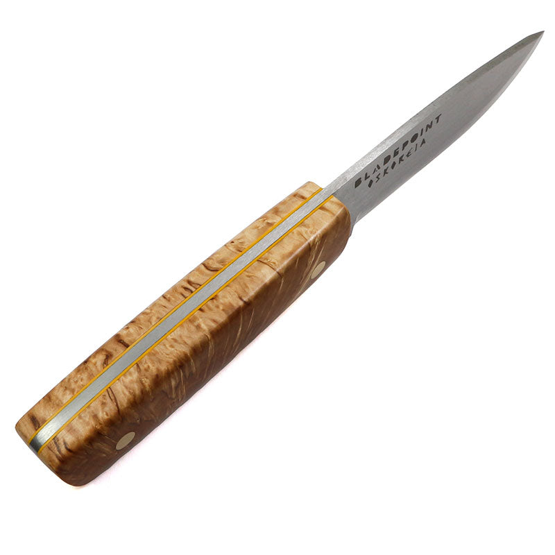 Bladepoint Oskoreia Knife / Stabilized Curly Birch X-Cut